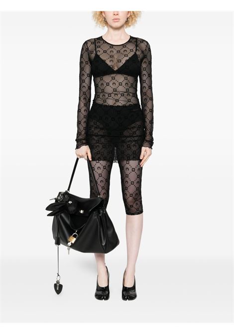 flock mini crew neck dress woman black MARINE SERRE | WDR267ACJER0005BK99